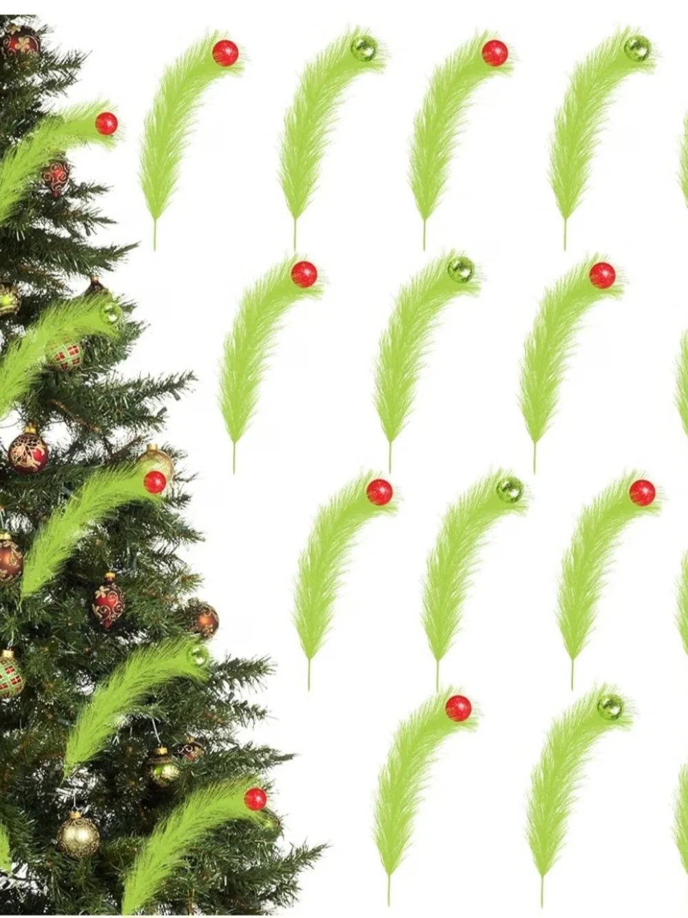 Lime Green Feather Christmas Pick Ornaments - Set of Decorative Sprays. 16. NWT.